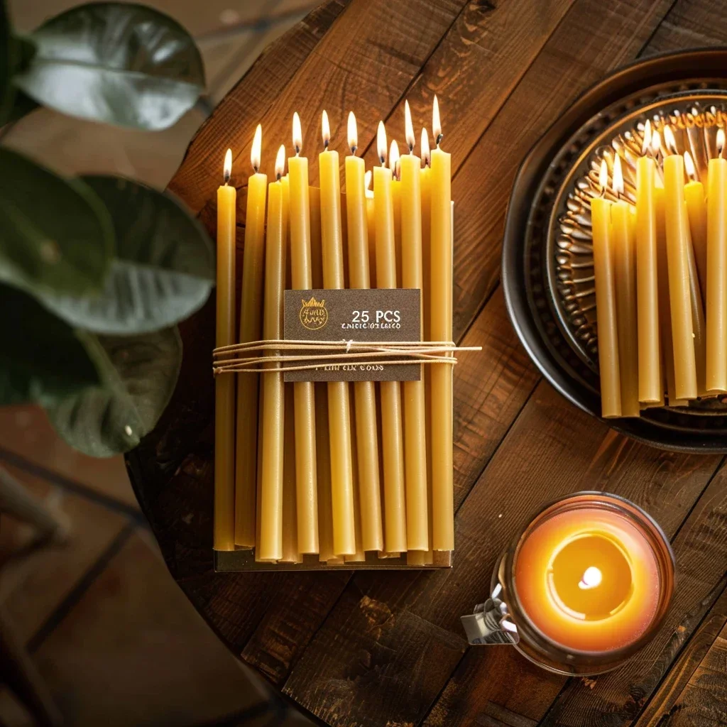 Beeswax Taper Candle - 천연 밀랍 하누카 양초, 얇은 테이퍼