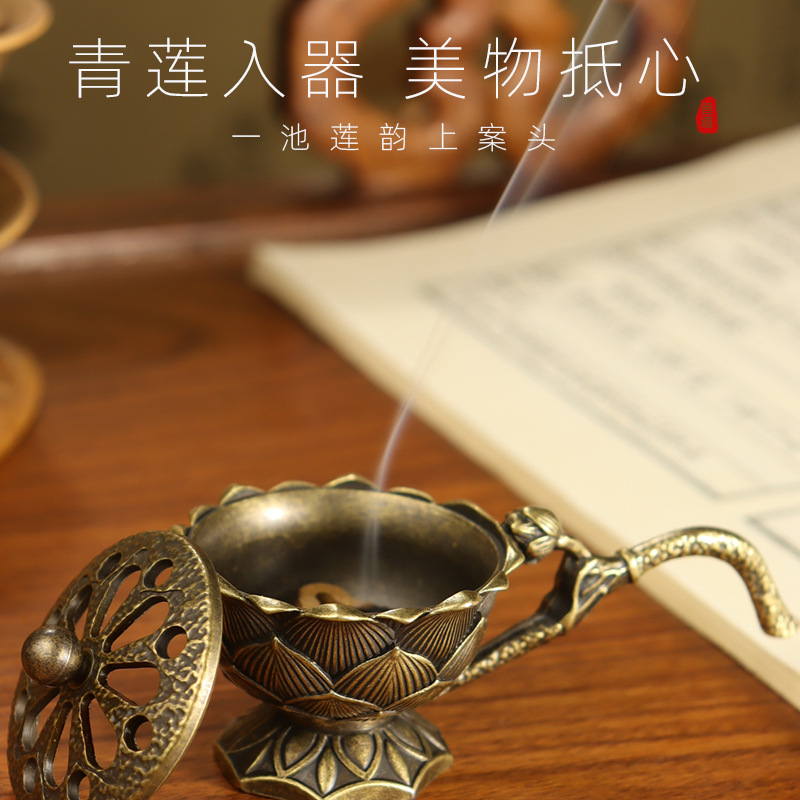 손잡이와 연꽃 향 버너 레트로 구리 연꽃 중공 향 스틱 - Home Fragrance Incense Sticks 리뷰 및 가격
