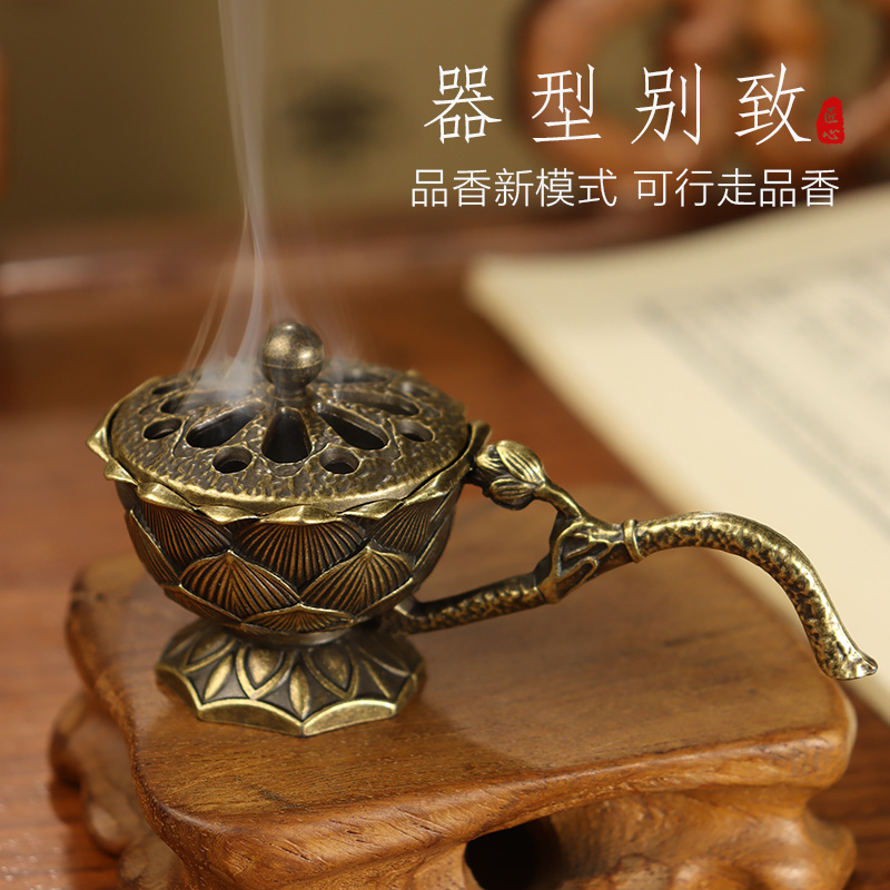 손잡이와 연꽃 향 버너 레트로 구리 연꽃 중공 향 스틱 - Home Fragrance Incense Sticks 리뷰 및 가격
